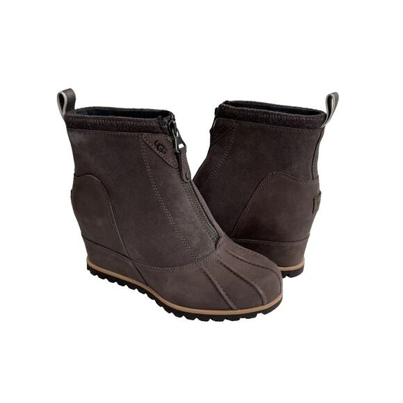 UGG Reggie Thundercloud Leather Wedge Ankle Boots 7.5 - Picture 8 of 11